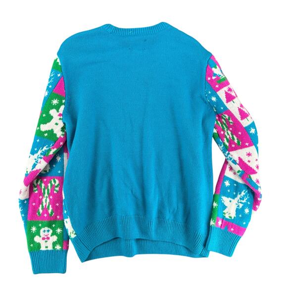 Dec 25th Party Sweater Neon Blue Pink Ugly Christmas Sweater Party Large Vintage - Picture 3 of 5